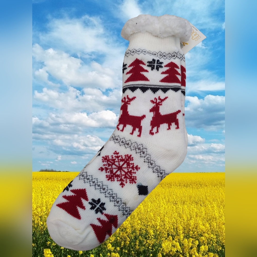 Acrylic holiday reindeer non slid  slipper sherpa socks